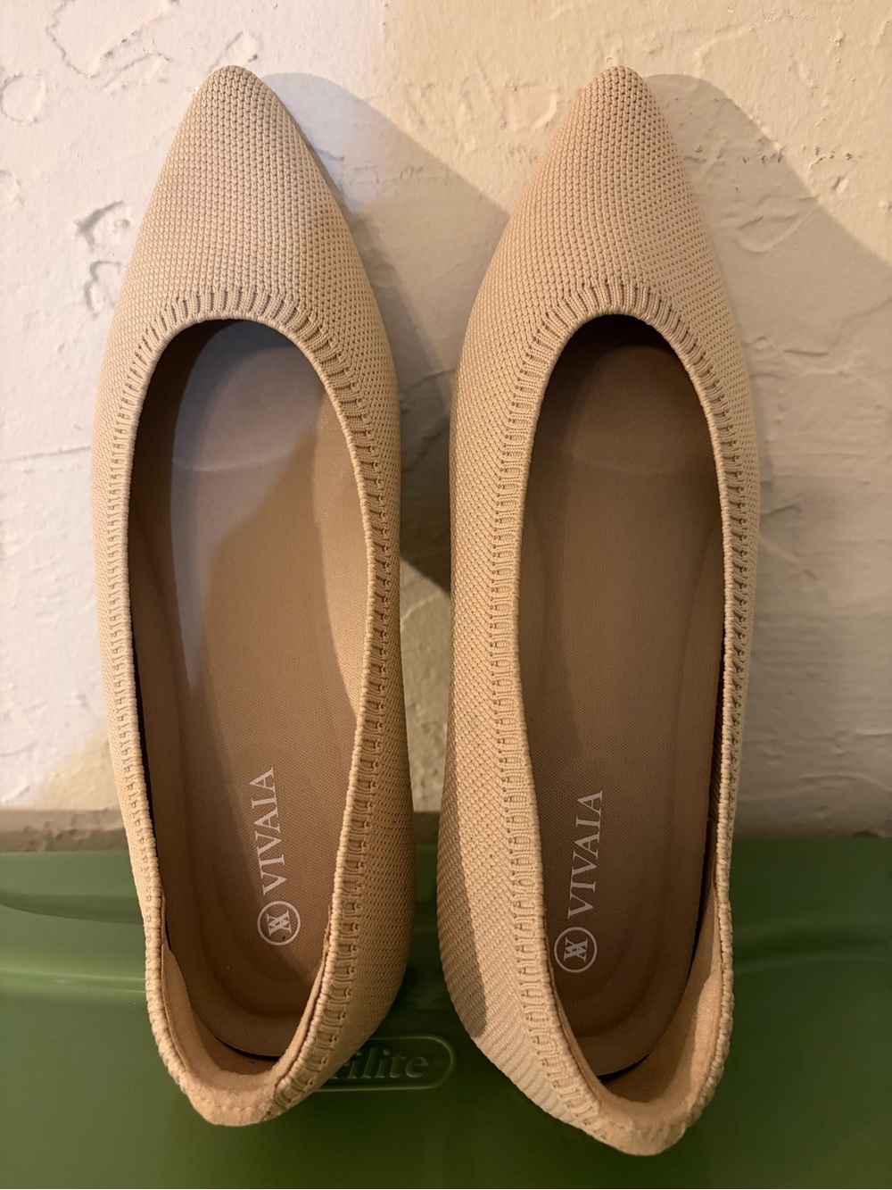 Vivaia Aria Knit Pointed-Toe Flats — Beige